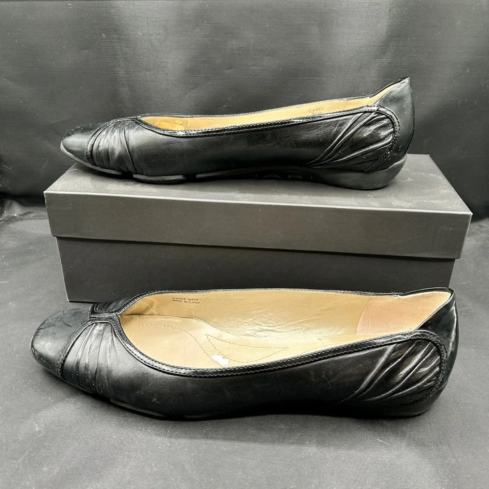 Tahari Ballet Flats Leather Dress Shoes Black Career Office 8.5M‎ Business